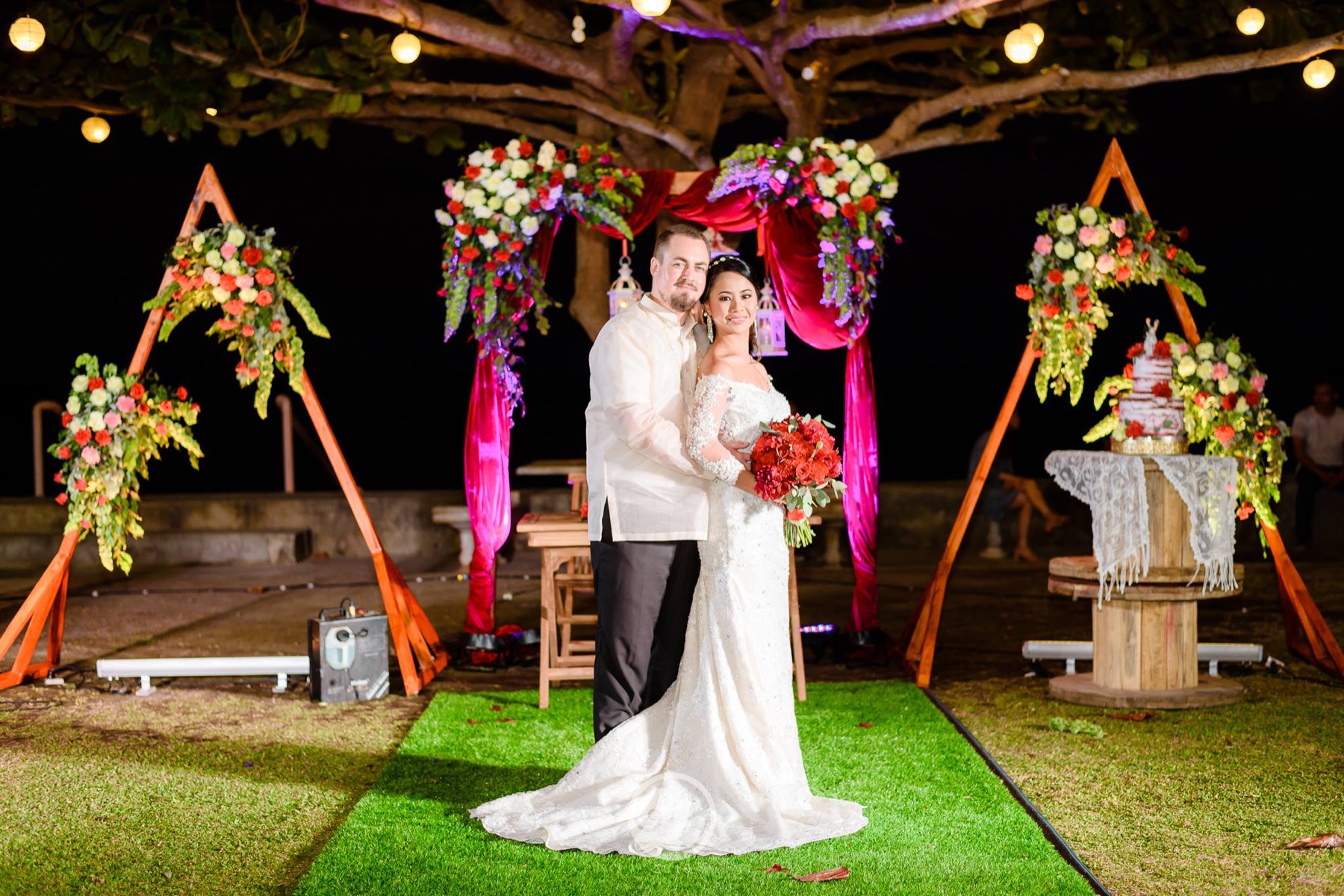 Wedding couple portrait at the beachfront ceremony